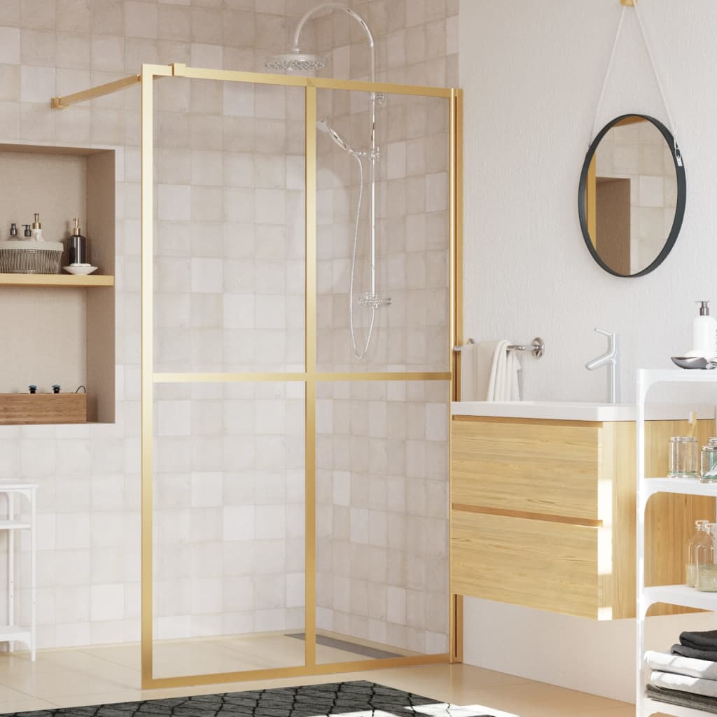 VidaXL Paroi de douche à l'italienne transparent 140x195 cm verre ESG doré