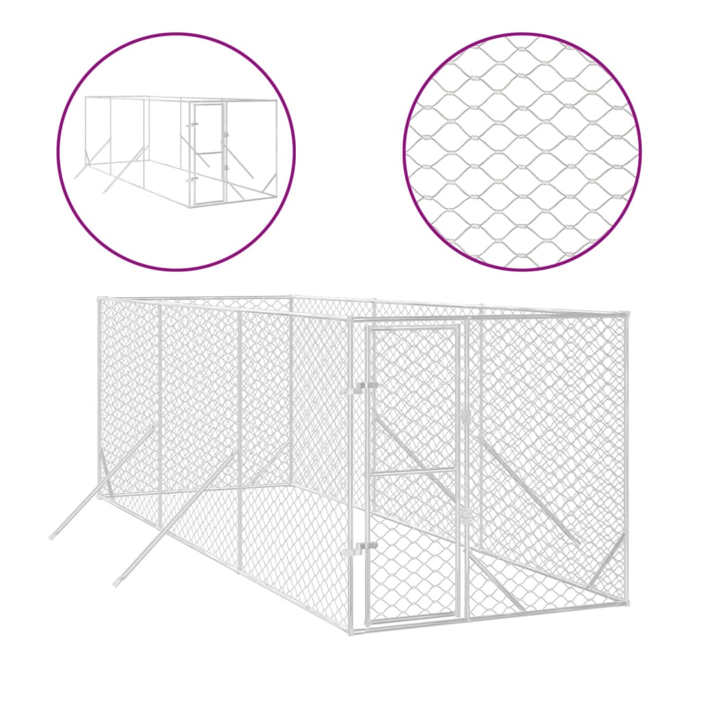 VidaXL Chenil d'extérieur pour chien 2x6x2 m en acier galvanisé argent