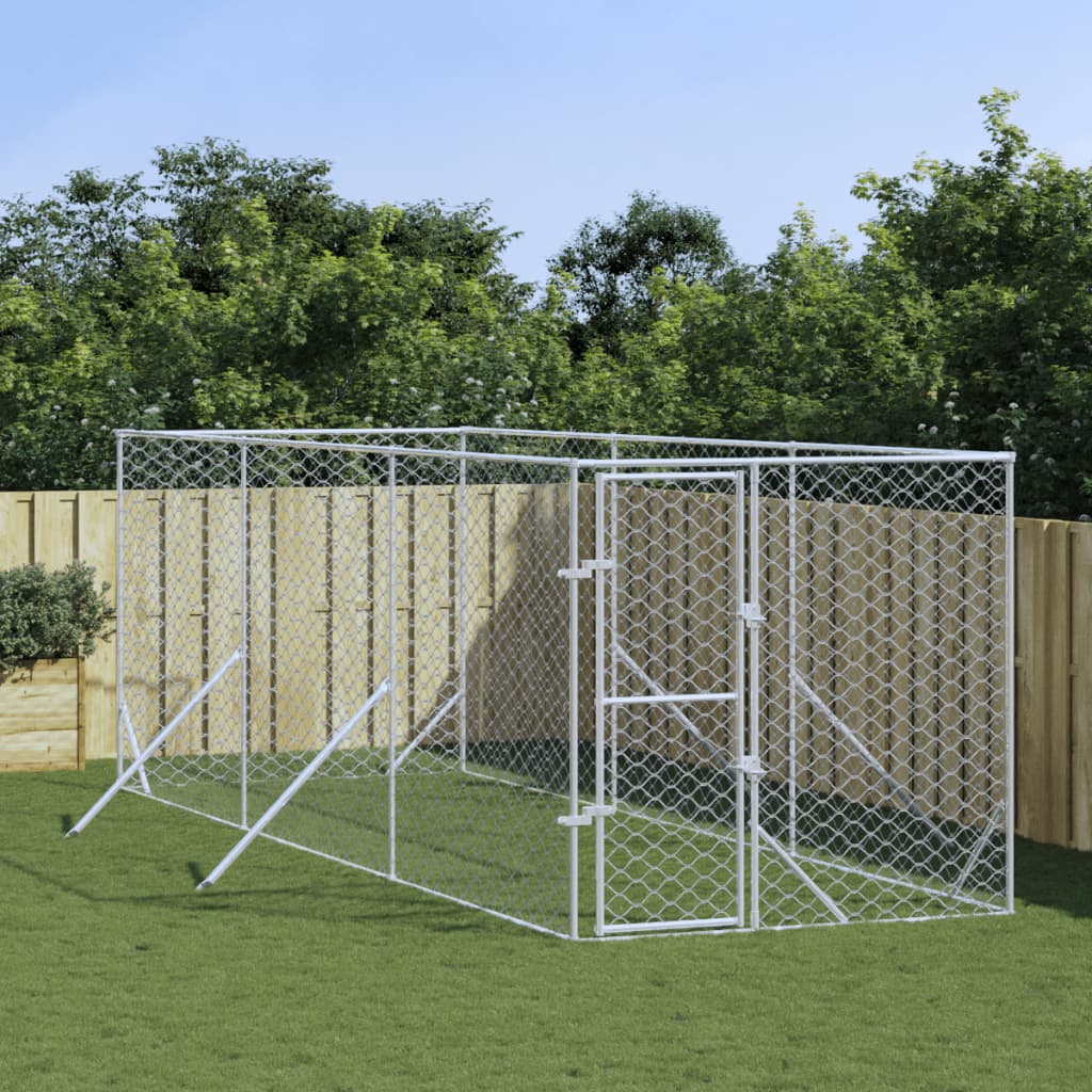 VidaXL Chenil d'extérieur pour chien 2x6x2 m en acier galvanisé argent