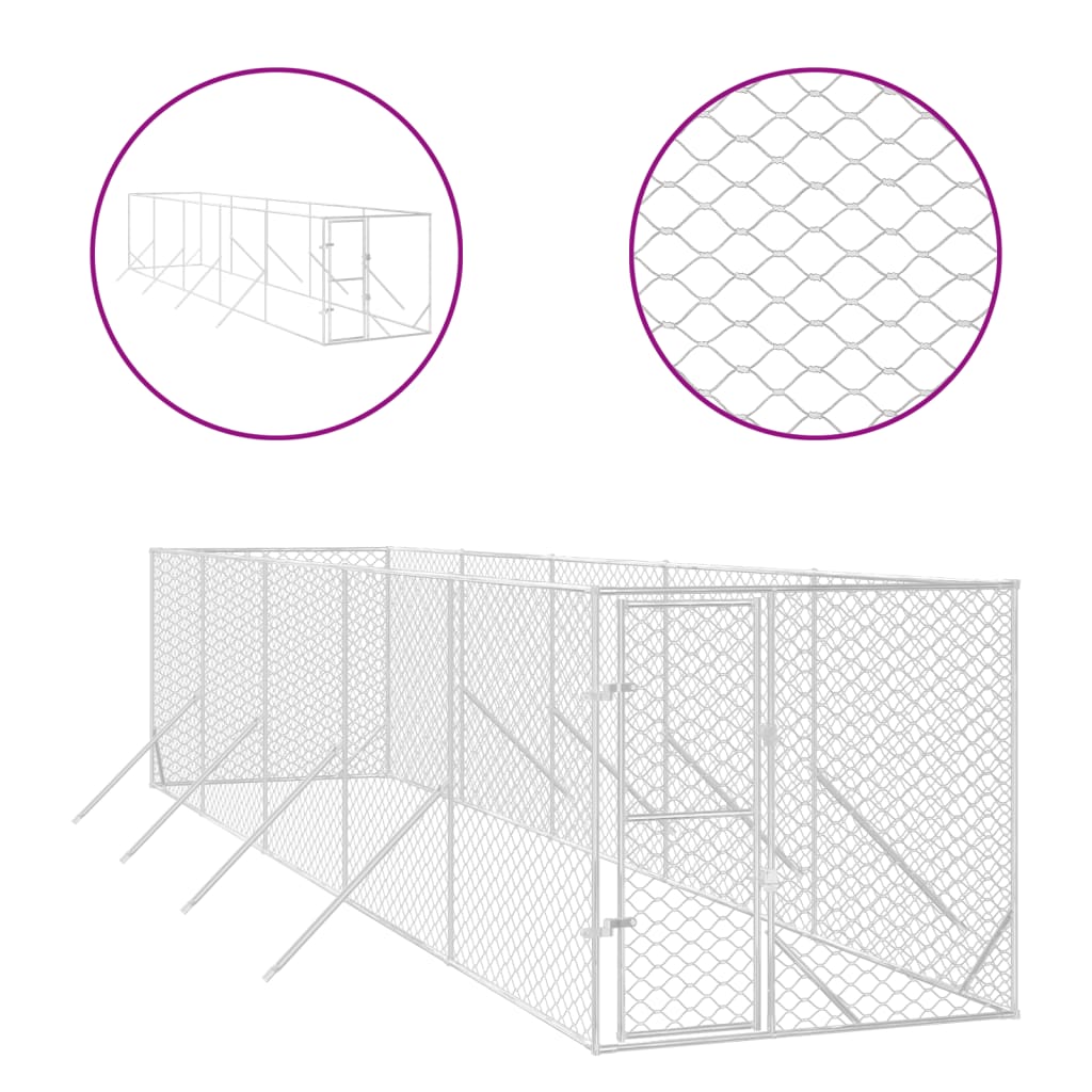 VidaXL Niche d'extérieur pour chien 2x10x2 m en acier galvanisé argent