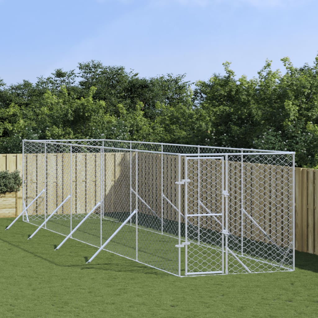 VidaXL Niche d'extérieur pour chien 2x10x2 m en acier galvanisé argent