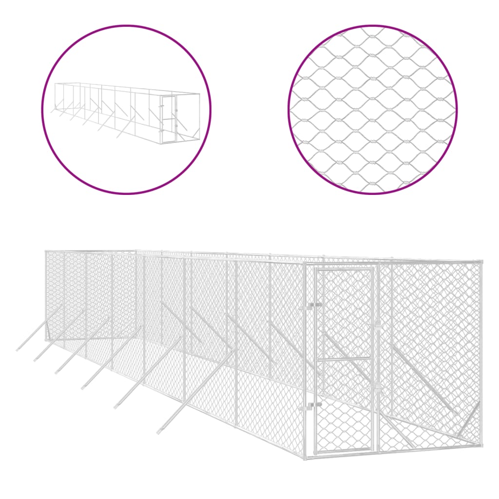 VidaXL Niche d'extérieur pour chien 2x14x2 m en acier galvanisé argent