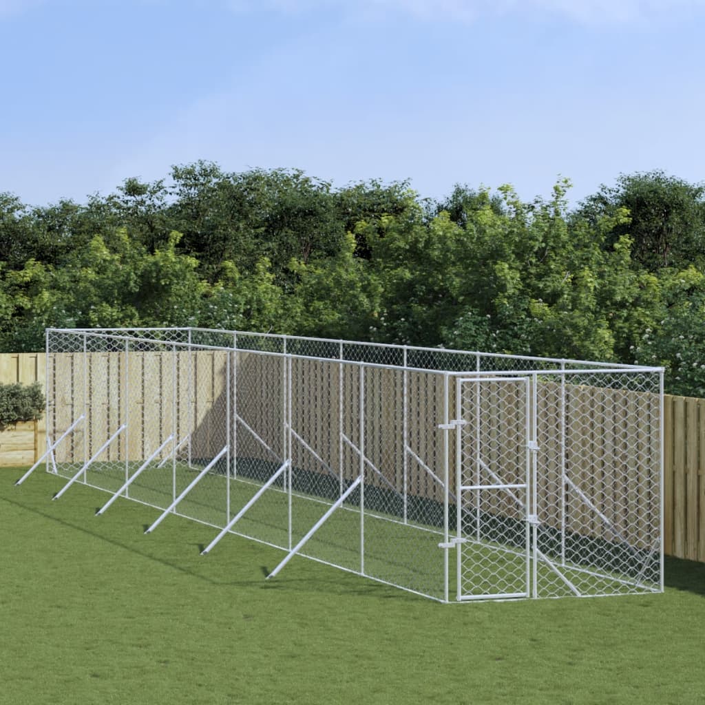 VidaXL Niche d'extérieur pour chien 2x14x2 m en acier galvanisé argent