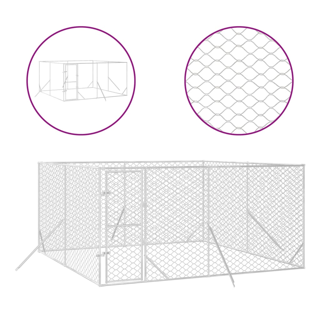 VidaXL Niche d'extérieur pour chien 4x4x2 m en acier galvanisé argent