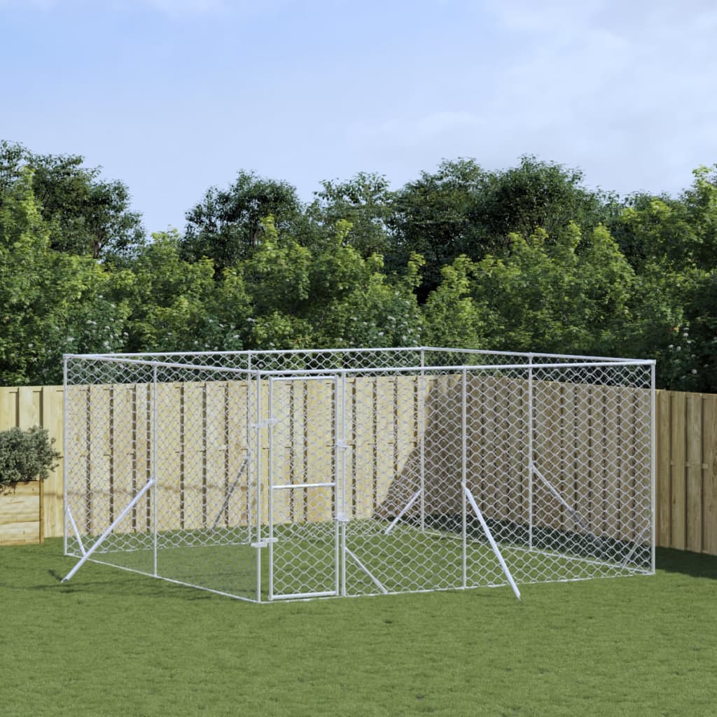 VidaXL Niche d'extérieur pour chien 4x4x2 m en acier galvanisé argent