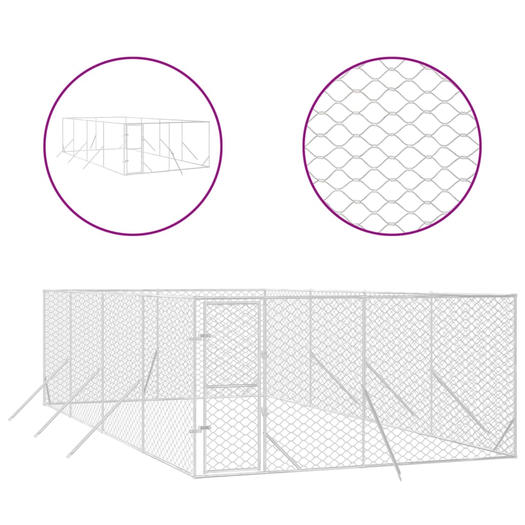 VidaXL Niche d'extérieur pour chien 4x8x2 m en acier galvanisé argent