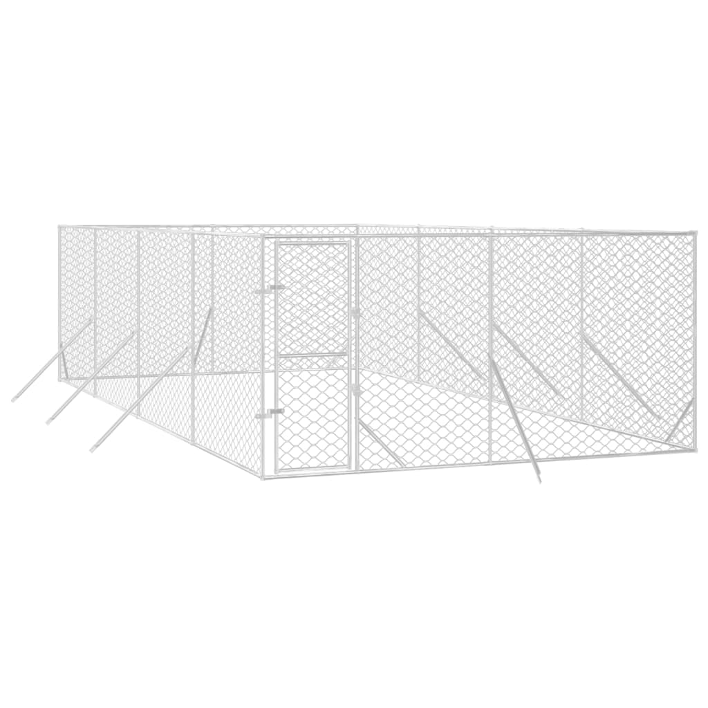 VidaXL Niche d'extérieur pour chien 4x8x2 m en acier galvanisé argent