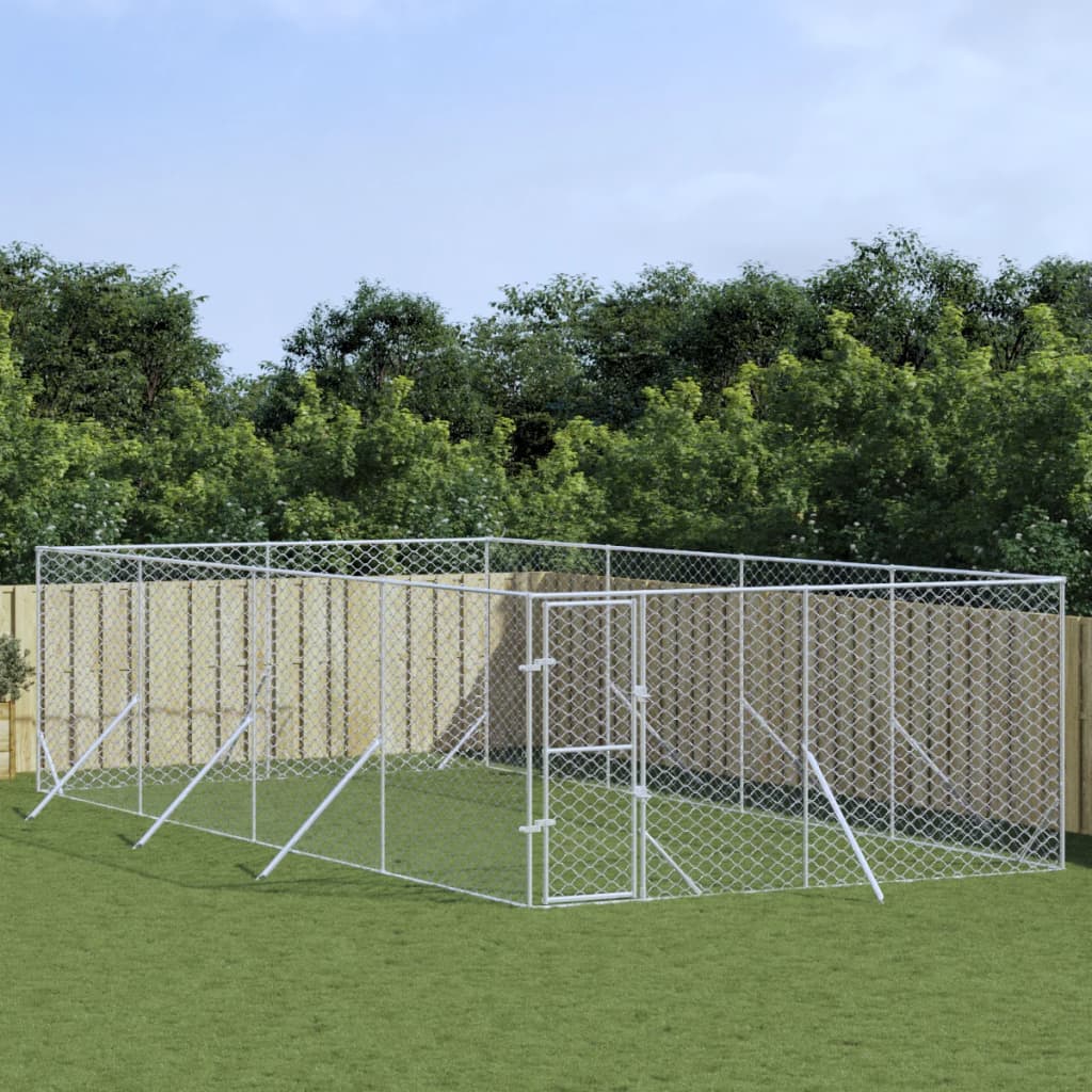 VidaXL Niche d'extérieur pour chien 4x8x2 m en acier galvanisé argent