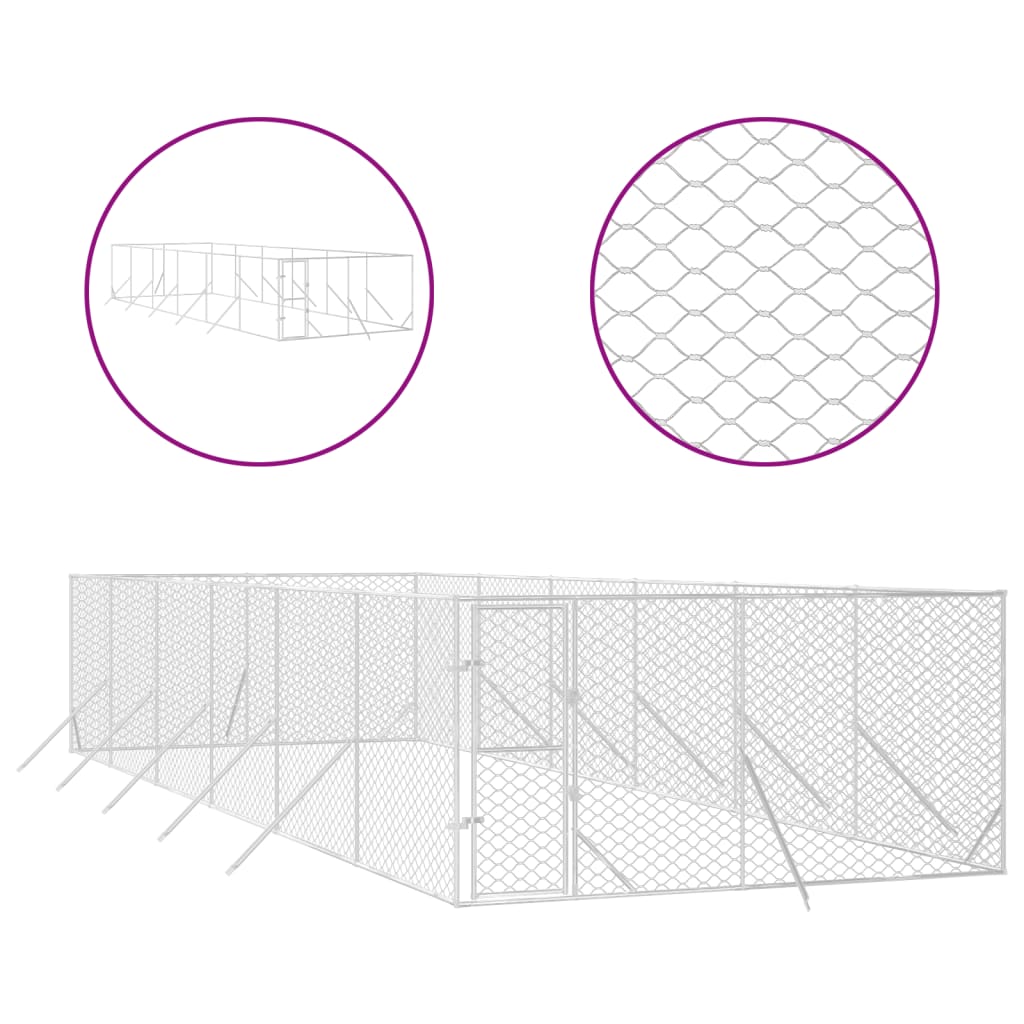 VidaXL Niche d'extérieur pour chien 4x12x2 m en acier galvanisé argent