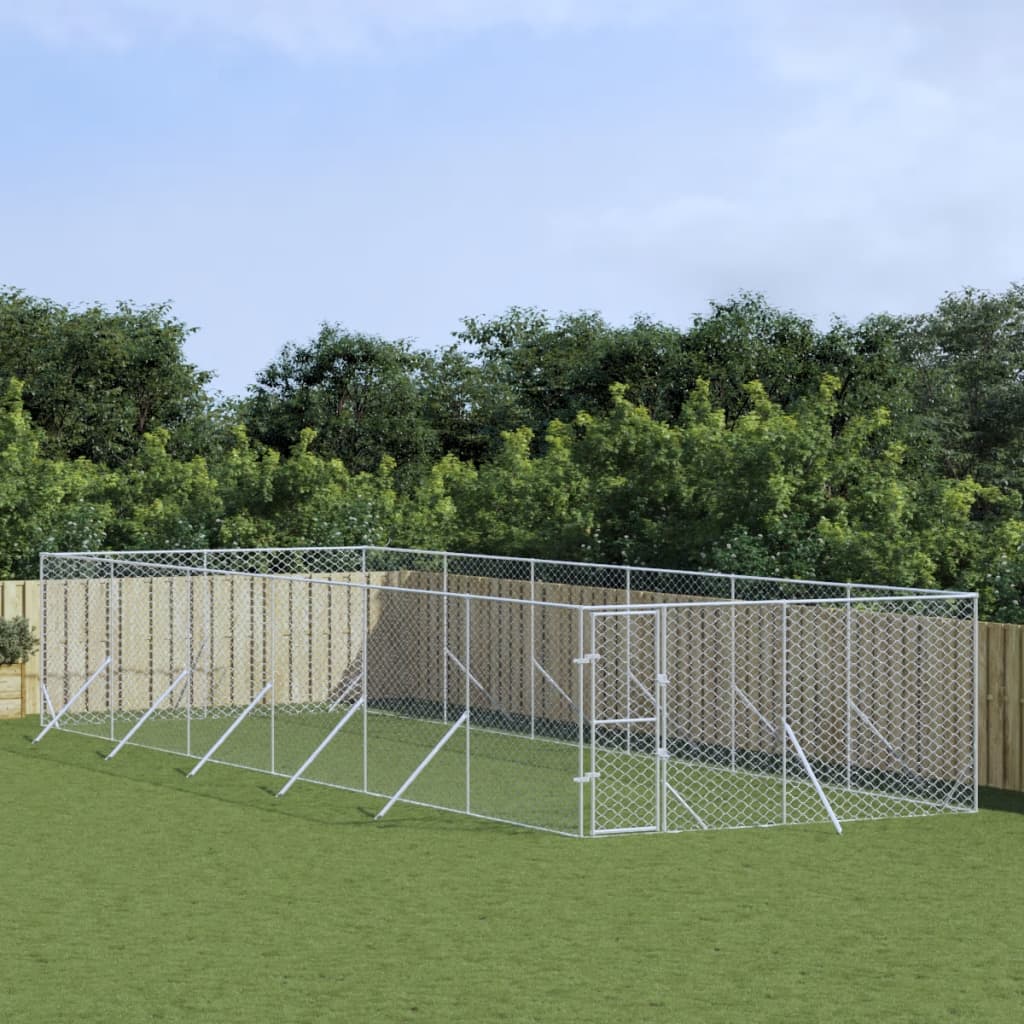 VidaXL Niche d'extérieur pour chien 4x12x2 m en acier galvanisé argent