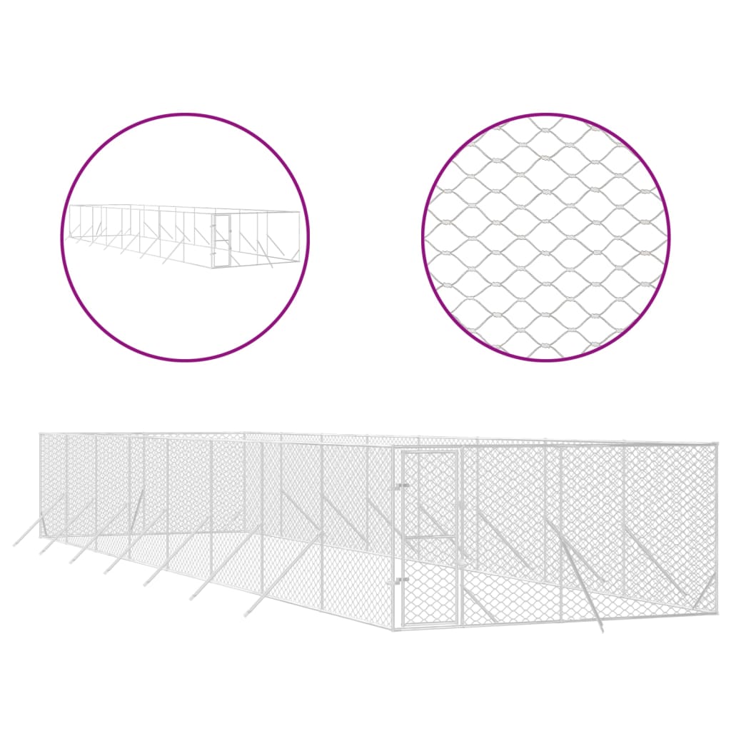 VidaXL Niche d'extérieur pour chien 4x16x2 m en acier galvanisé argent
