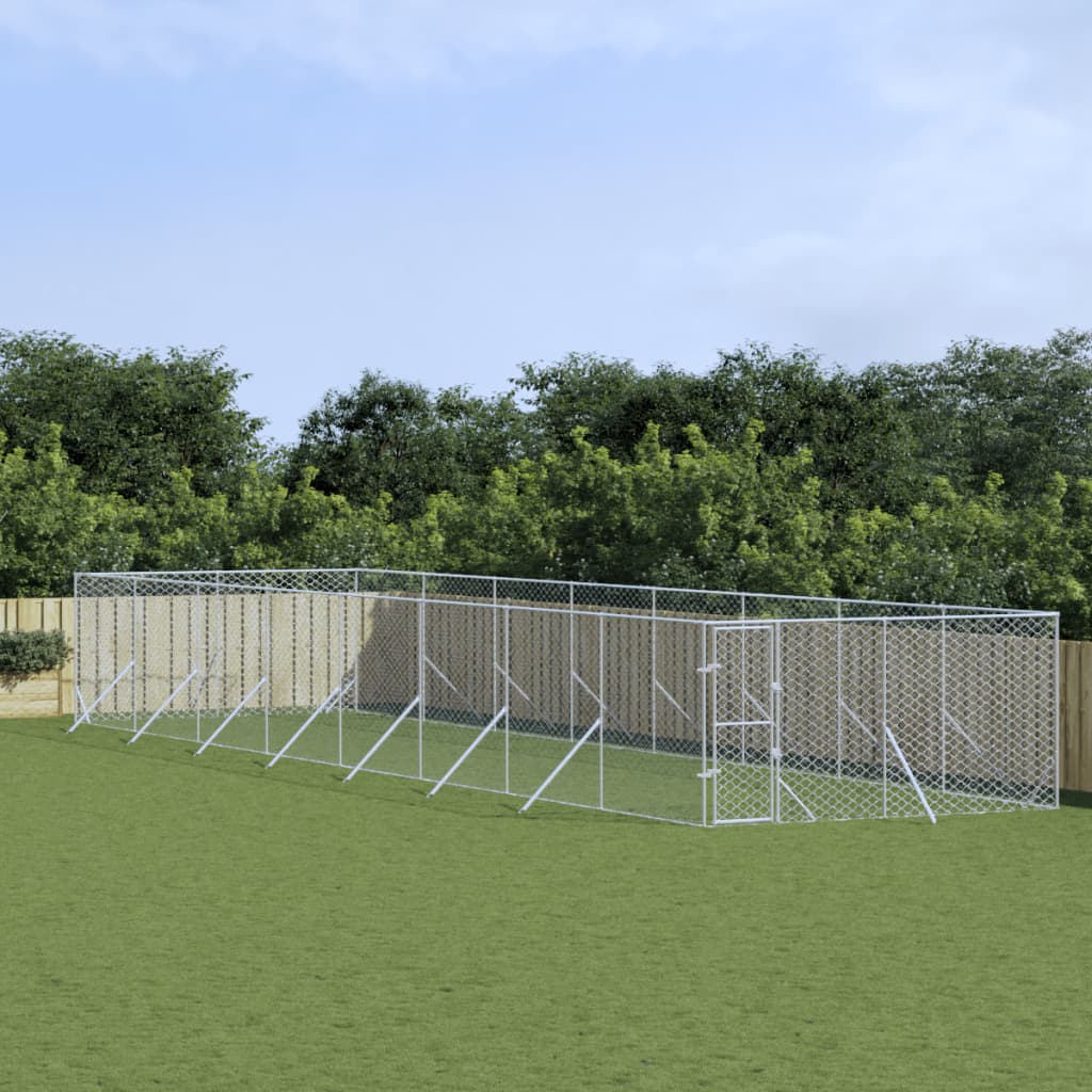 VidaXL Niche d'extérieur pour chien 4x16x2 m en acier galvanisé argent