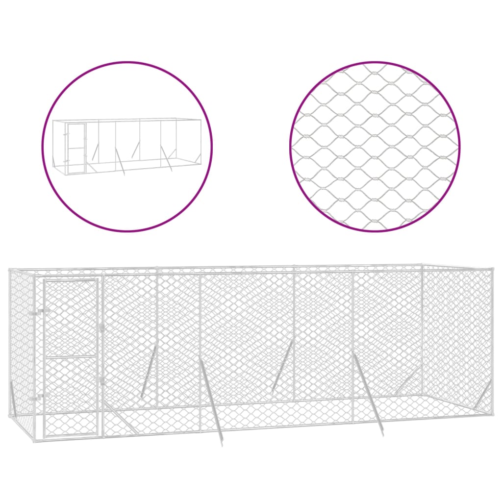 VidaXL Niche d'extérieur pour chien 6x2x2 m en acier galvanisé argent