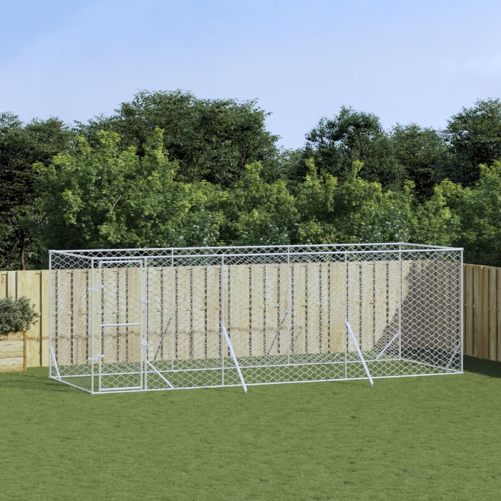 VidaXL Niche d'extérieur pour chien 6x2x2 m en acier galvanisé argent