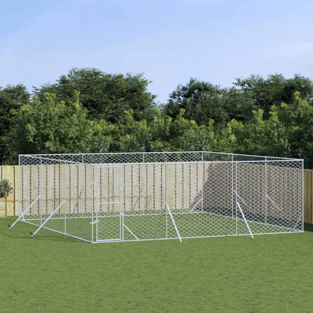 VidaXL Niche d'extérieur pour chien 6x6x2 m en acier galvanisé argent
