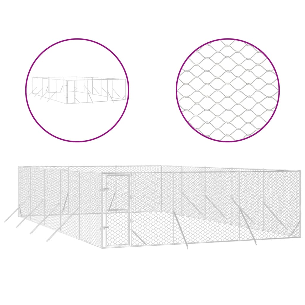 VidaXL Niche d'extérieur pour chien 6x10x2 m en acier galvanisé argent
