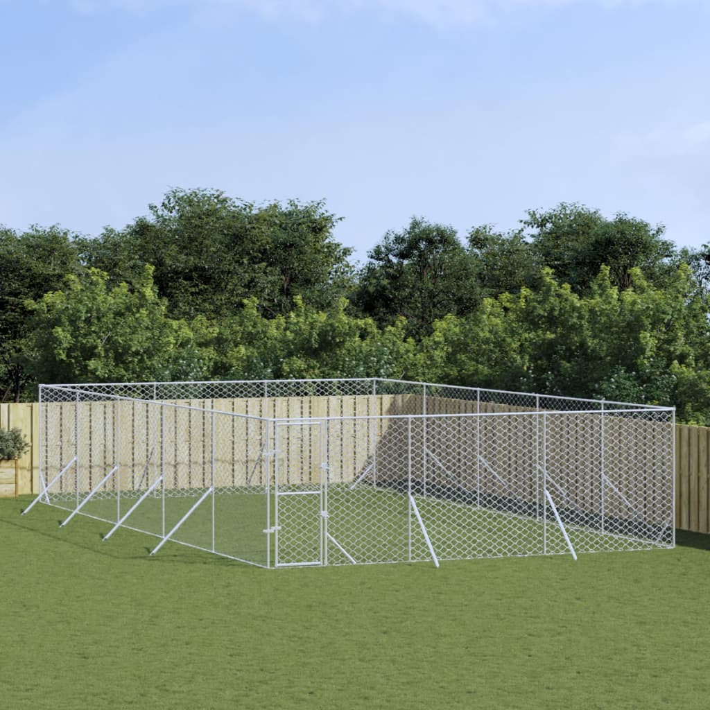 VidaXL Niche d'extérieur pour chien 6x10x2 m en acier galvanisé argent