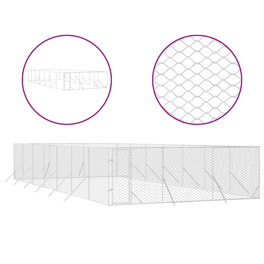 VidaXL Niche d'extérieur pour chien 6x14x2 m en acier galvanisé argent