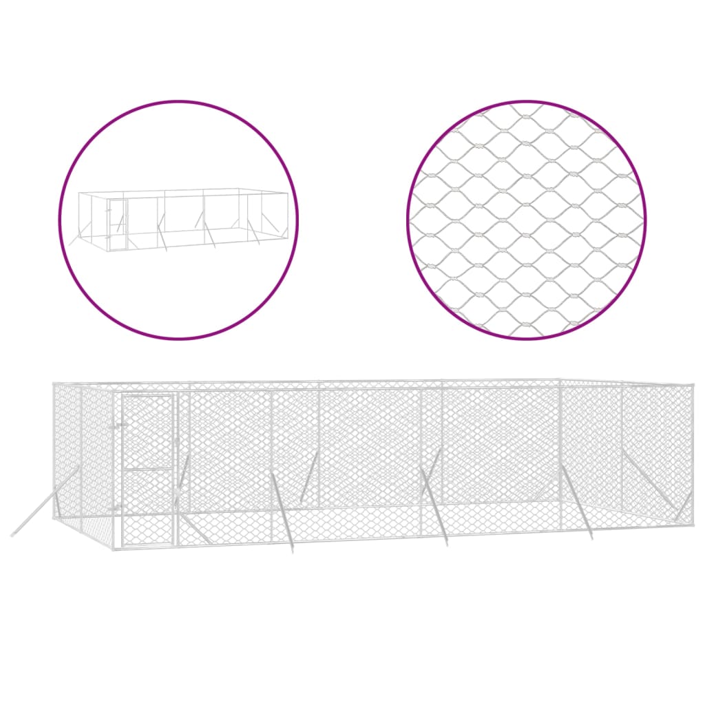 VidaXL Niche d'extérieur pour chien 8x4x2 m en acier galvanisé argent