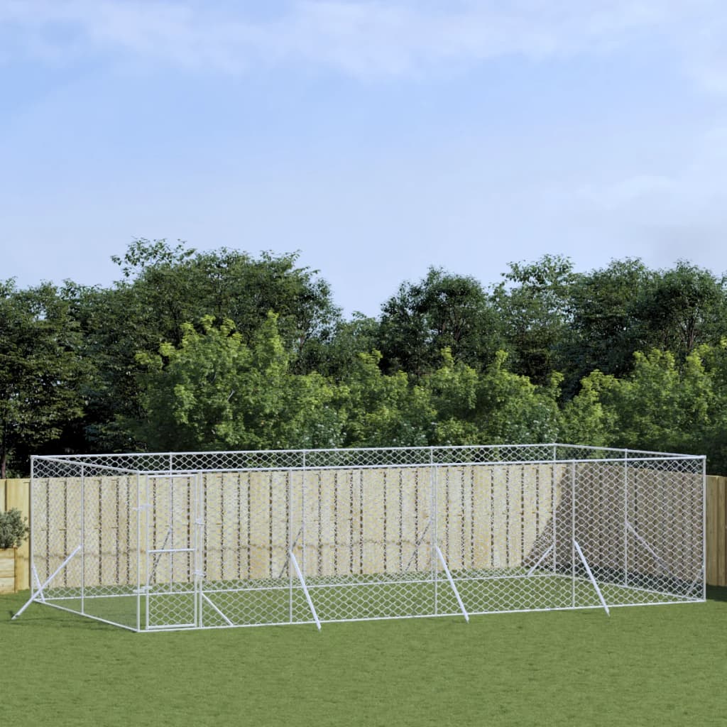 VidaXL Niche d'extérieur pour chien 8x4x2 m en acier galvanisé argent