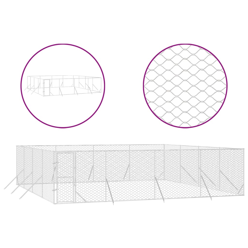 VidaXL Niche d'extérieur pour chien 8x8x2 m en acier galvanisé argent