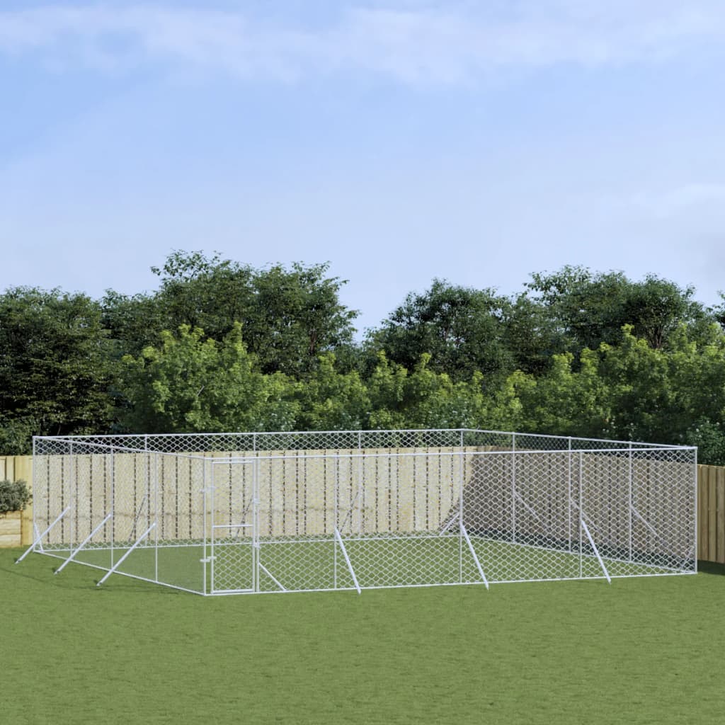 VidaXL Niche d'extérieur pour chien 8x8x2 m en acier galvanisé argent