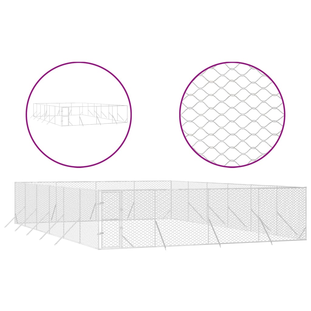 VidaXL Niche d'extérieur pour chien 8x12x2 m en acier galvanisé argent