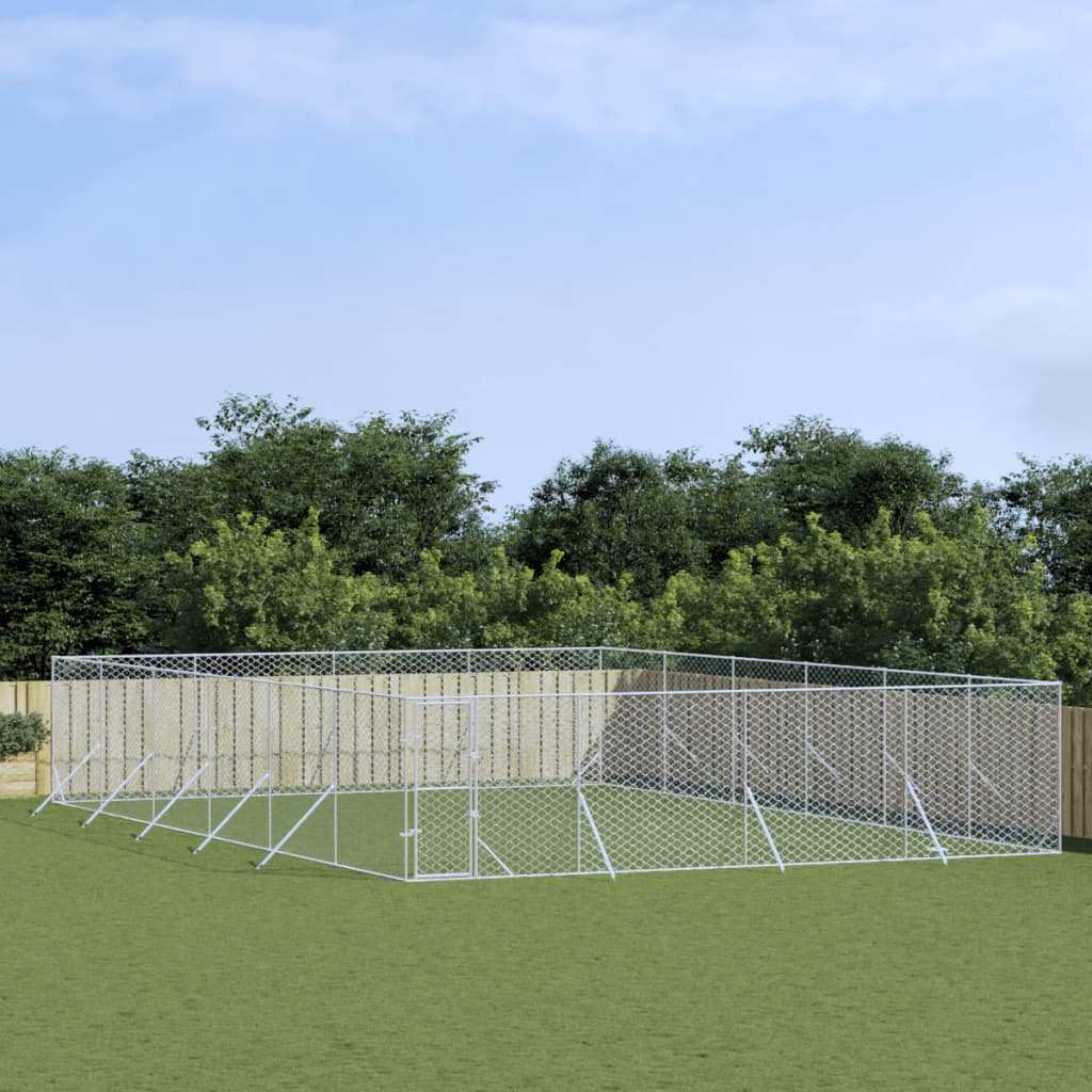VidaXL Niche d'extérieur pour chien 8x12x2 m en acier galvanisé argent