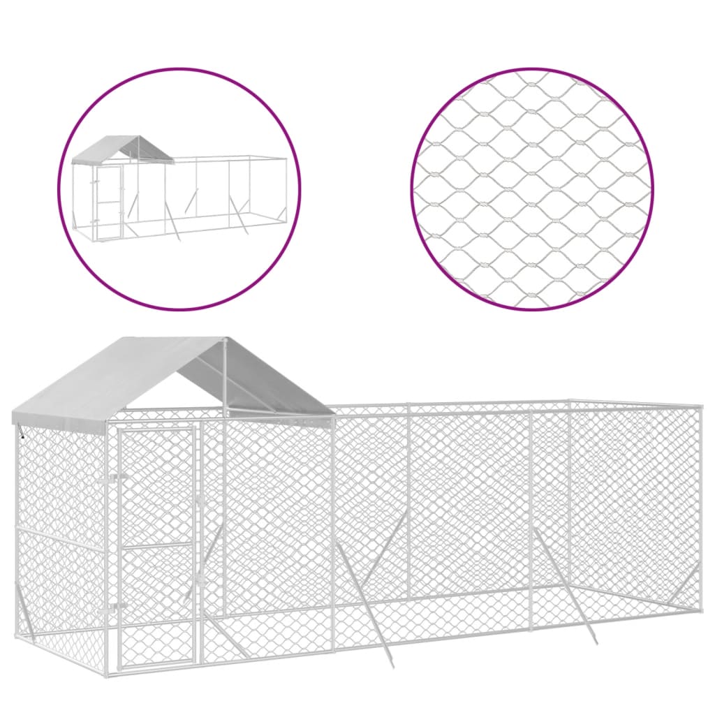 VidaXL Chenil pour chien avec toit 6x2x2,5 m en acier galvanisé couleur argent
