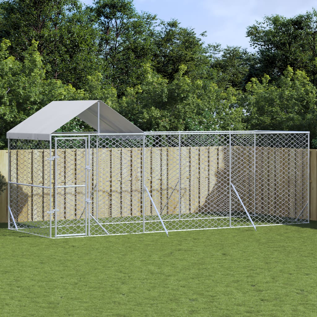VidaXL Chenil pour chien avec toit 6x2x2,5 m en acier galvanisé couleur argent