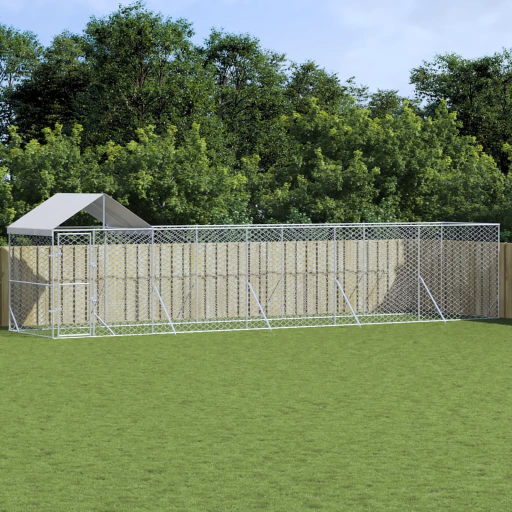 VidaXL Chenil pour chien avec toit 10x2x2,5 m en acier galvanisé argent