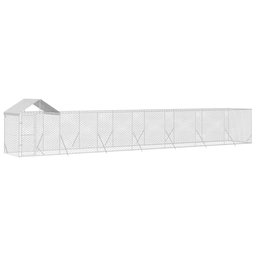 VidaXL Chenil pour chien avec toit 14x2x2,5 m en acier galvanisé argent