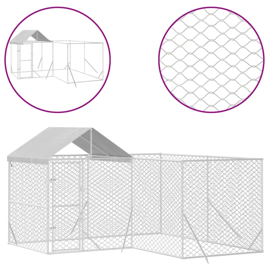 VidaXL Chenil pour chien avec toit 4x4x2,5 m en acier galvanisé argent