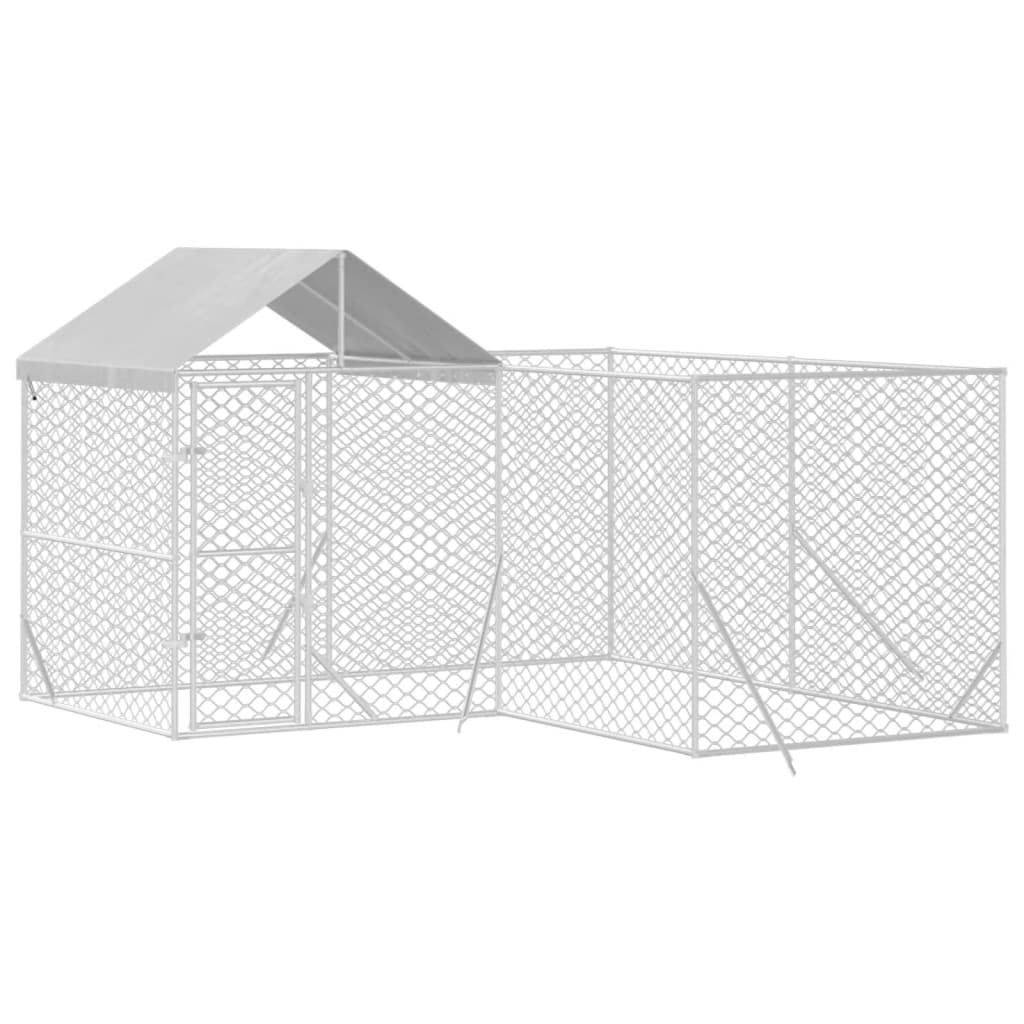 VidaXL Chenil pour chien avec toit 4x4x2,5 m en acier galvanisé argent