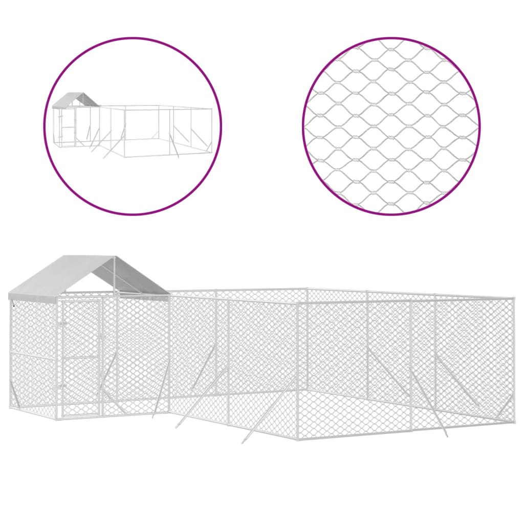 VidaXL Chenil pour chien avec toit 6x6x2,5 m en acier galvanisé argent