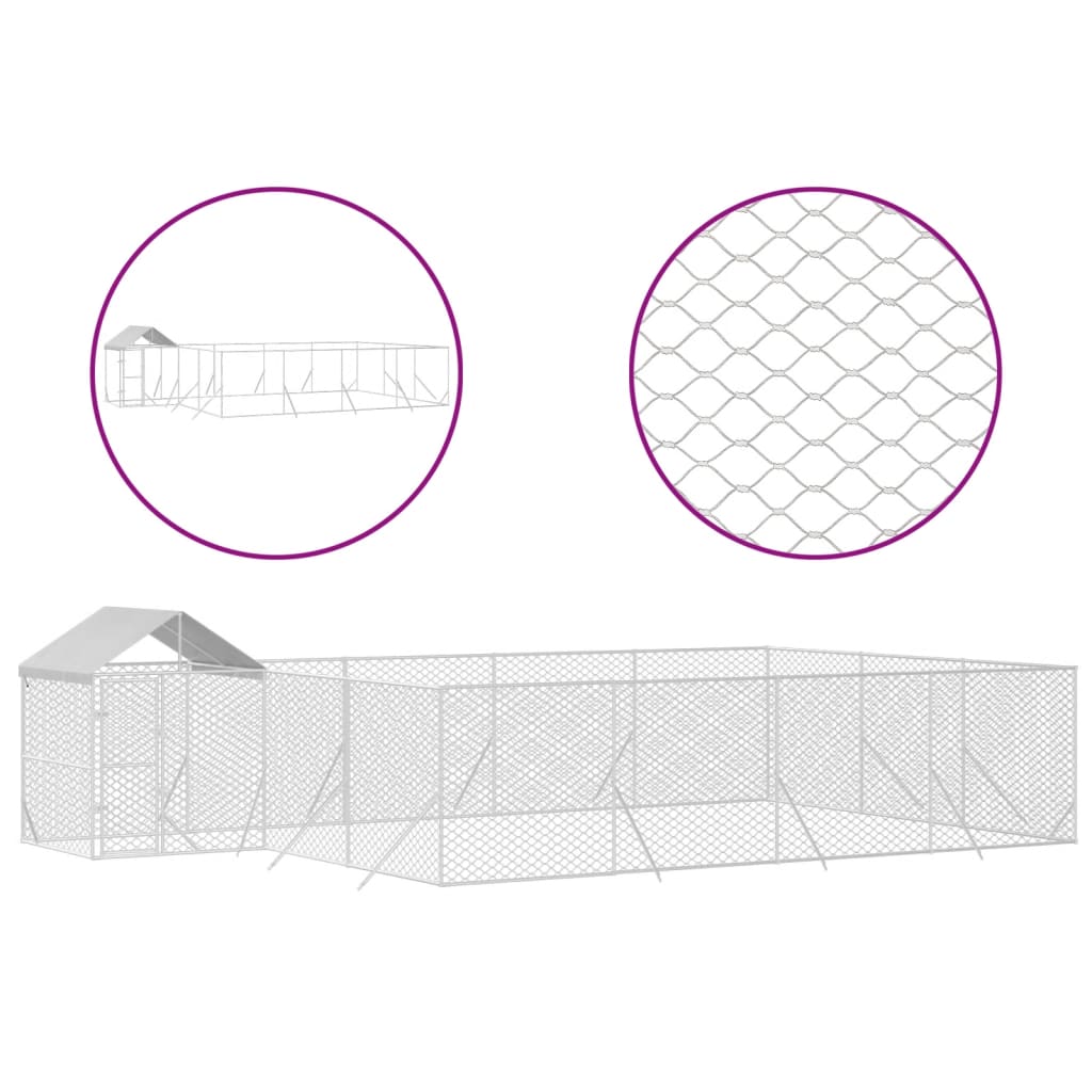 VidaXL Chenil pour chien avec toit 10x6x2,5 m en acier galvanisé argent