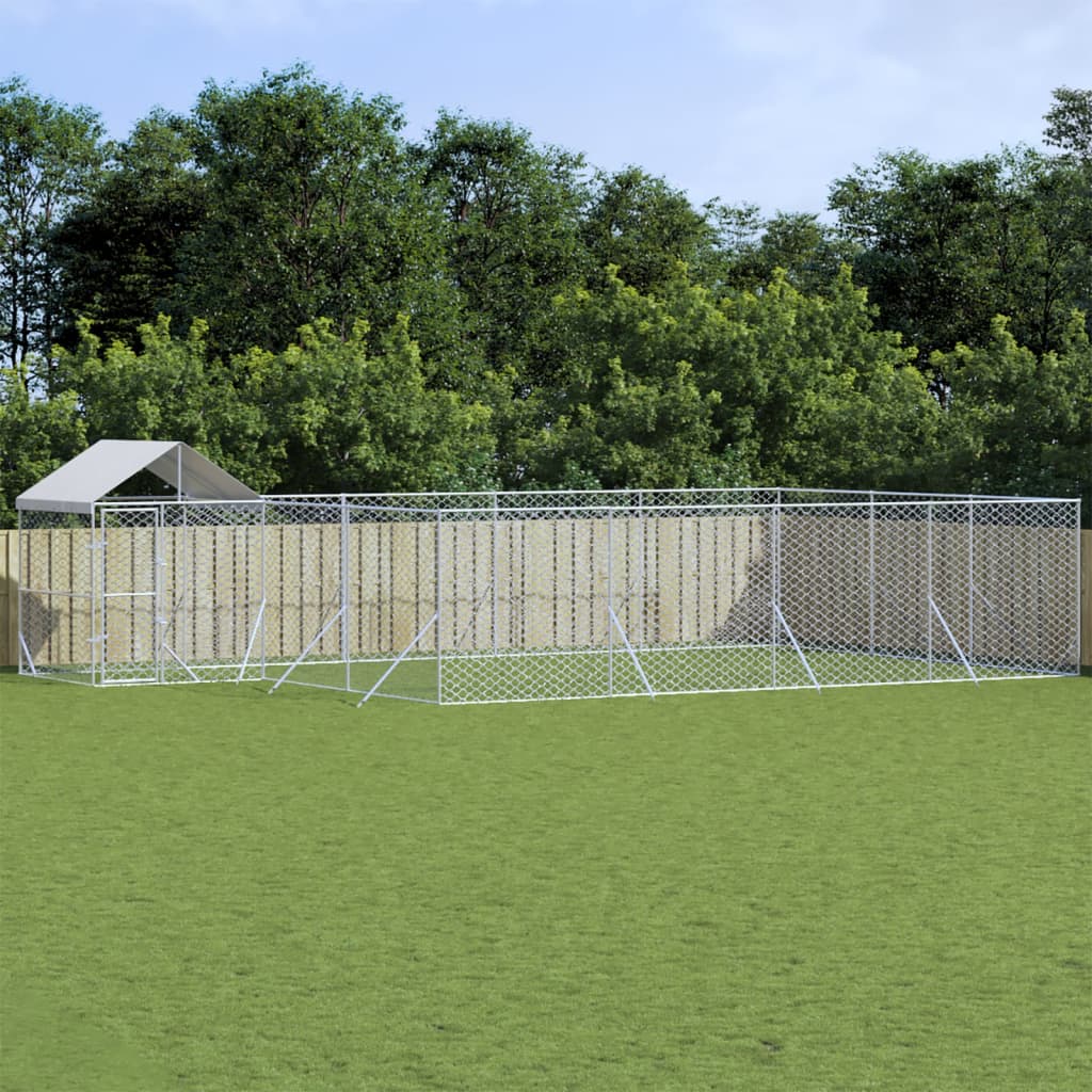 VidaXL Chenil pour chien avec toit 10x6x2,5 m en acier galvanisé argent