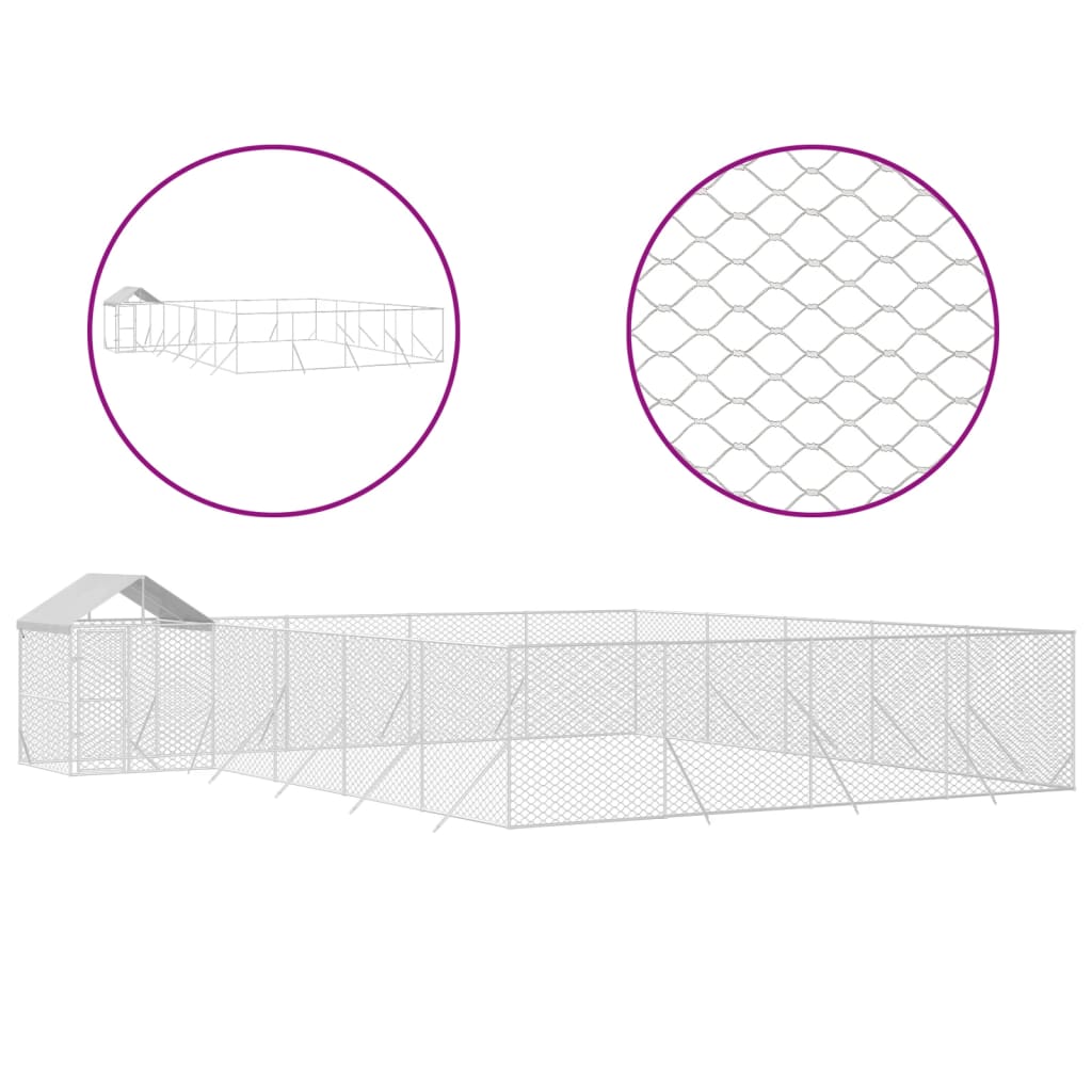 VidaXL Chenil pour chien avec toit 10x8x2,5 m en acier galvanisé argent
