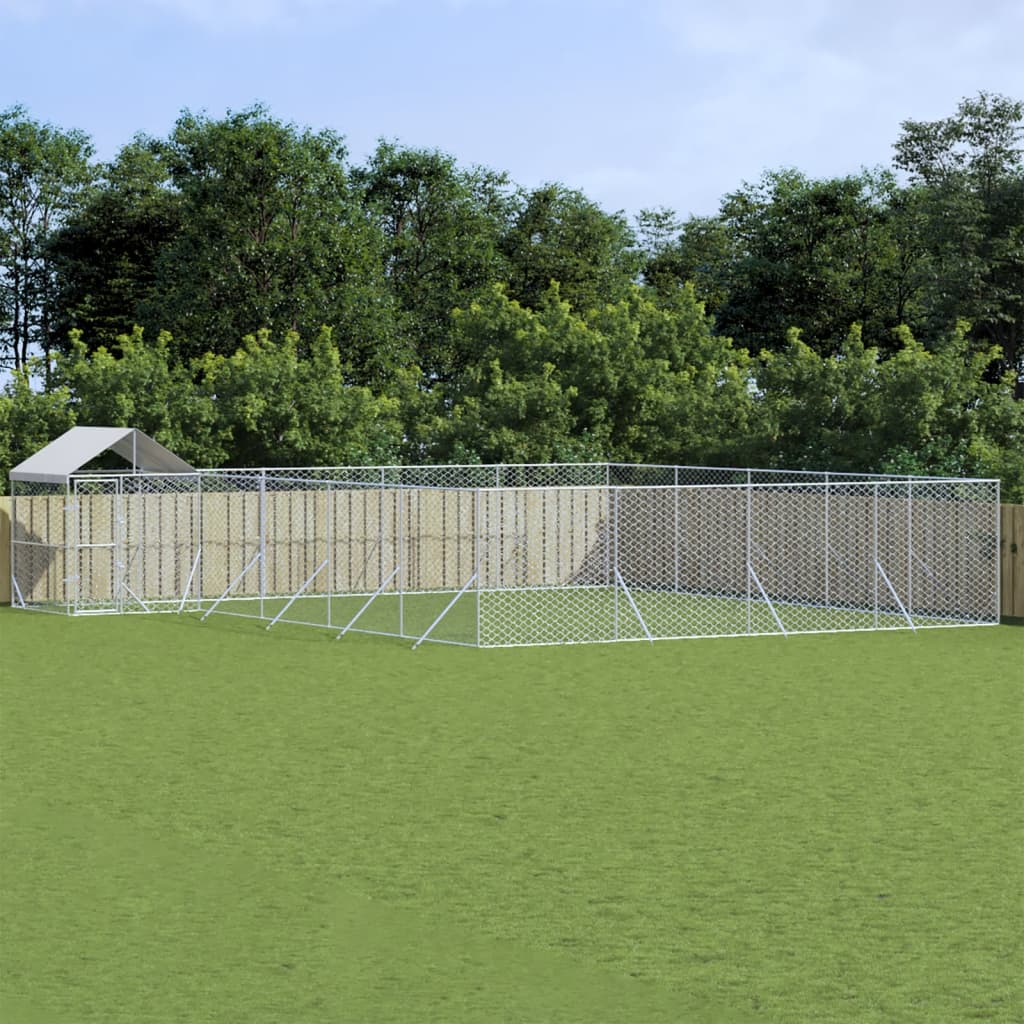 VidaXL Chenil pour chien avec toit 10x8x2,5 m en acier galvanisé argent