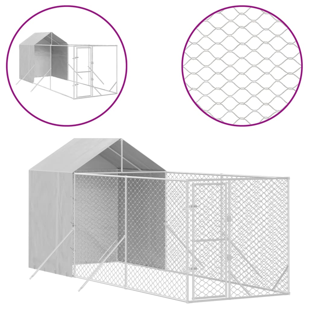VidaXL Chenil pour chien avec toit 2x6x2,5 m en acier galvanisé couleur argent