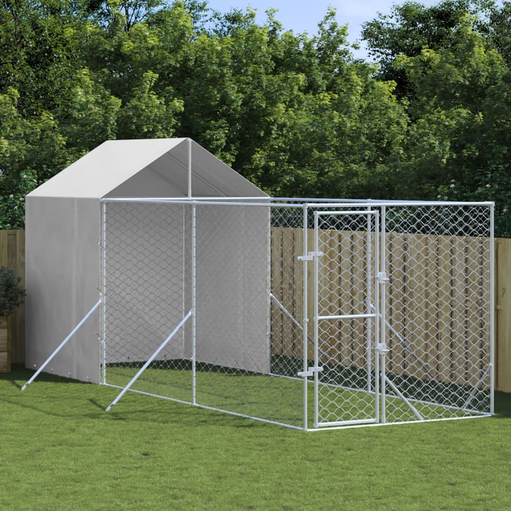 VidaXL Chenil pour chien avec toit 2x6x2,5 m en acier galvanisé couleur argent