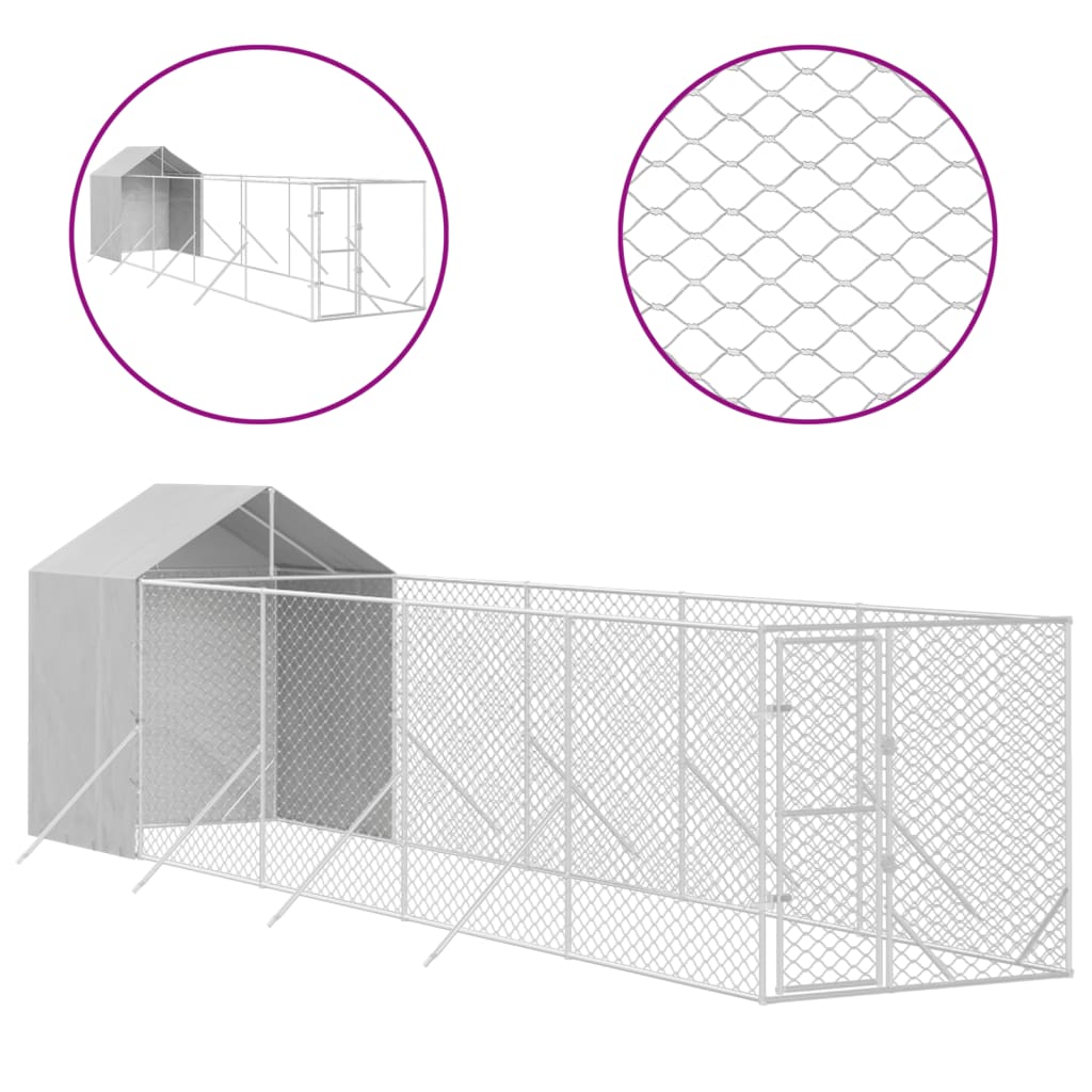 VidaXL Chenil pour chien avec toit 2x10x2,5 m en acier galvanisé argent