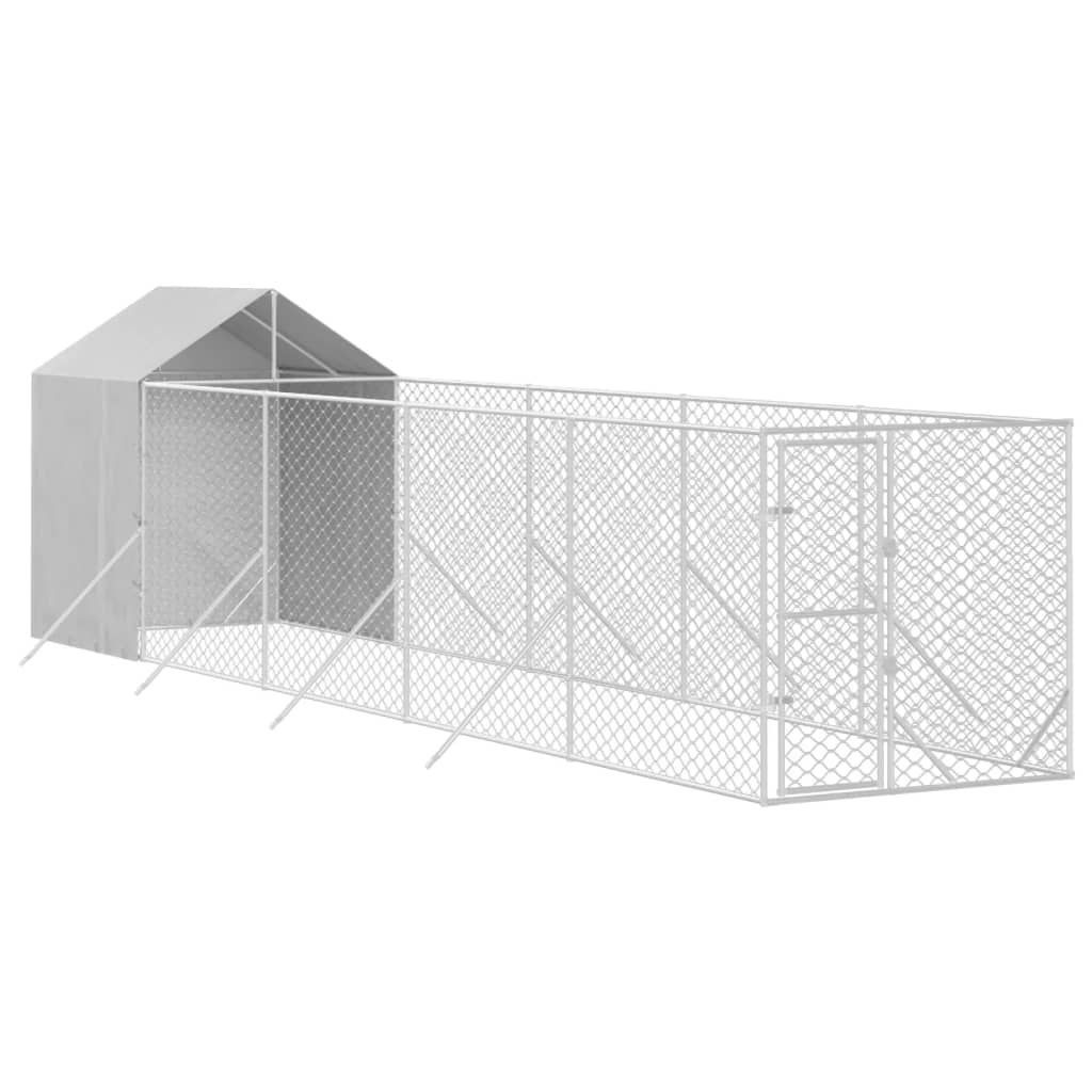 VidaXL Chenil pour chien avec toit 2x10x2,5 m en acier galvanisé argent