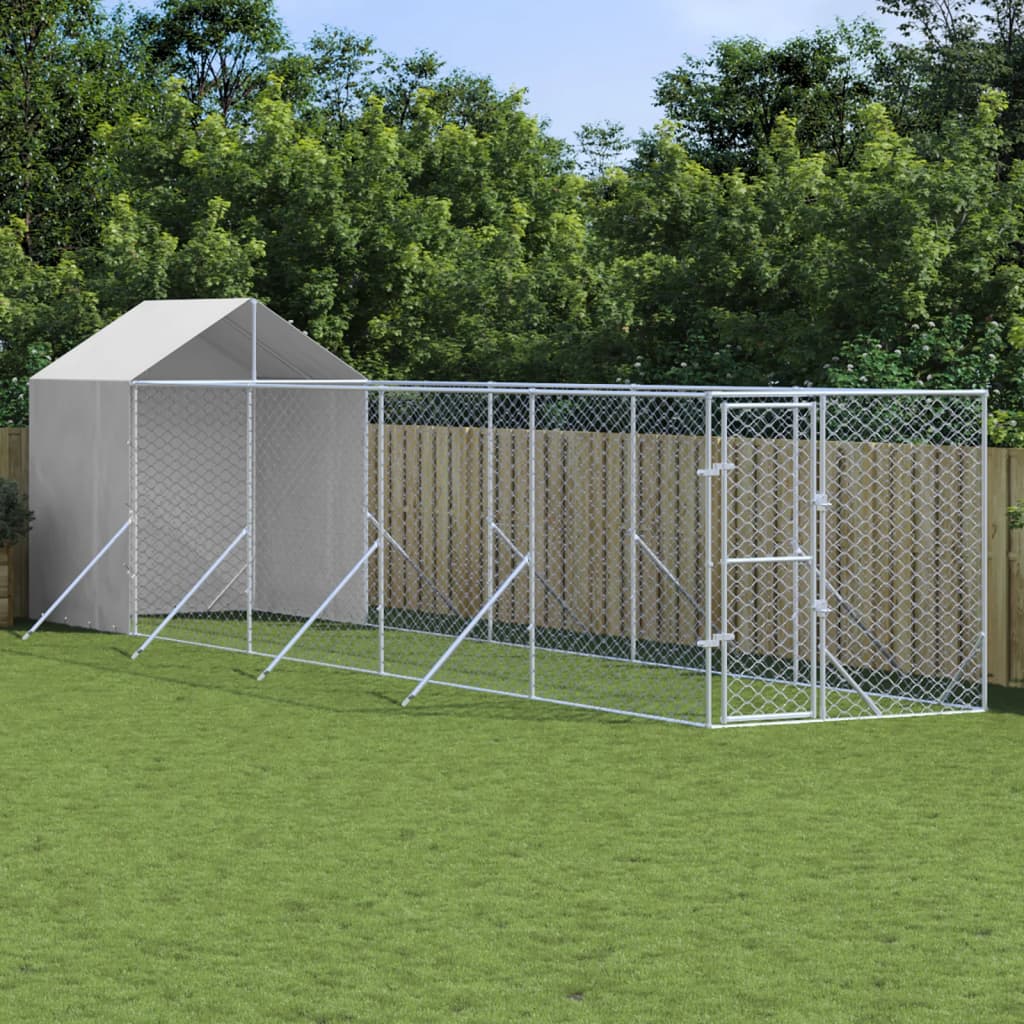 VidaXL Chenil pour chien avec toit 2x10x2,5 m en acier galvanisé argent