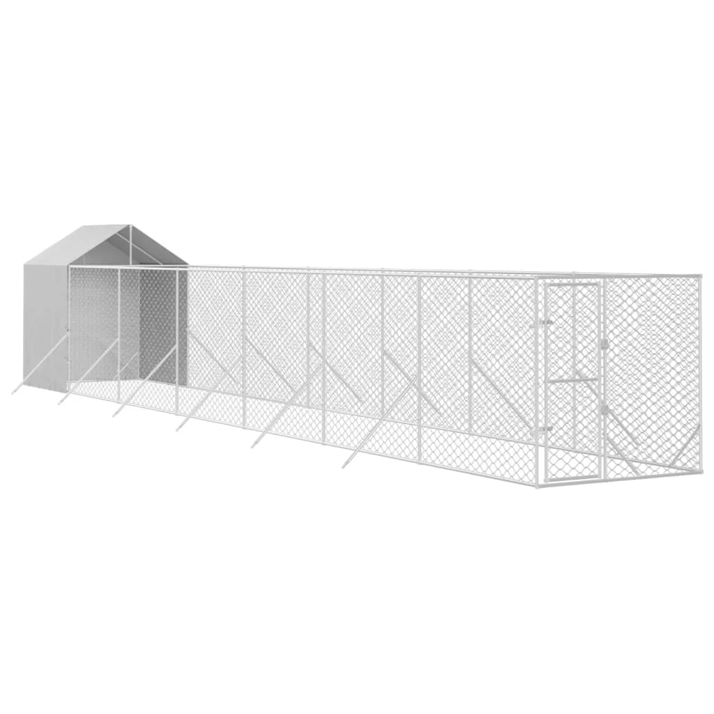 VidaXL Chenil pour chien avec toit 2x14x2,5 m en acier galvanisé argent