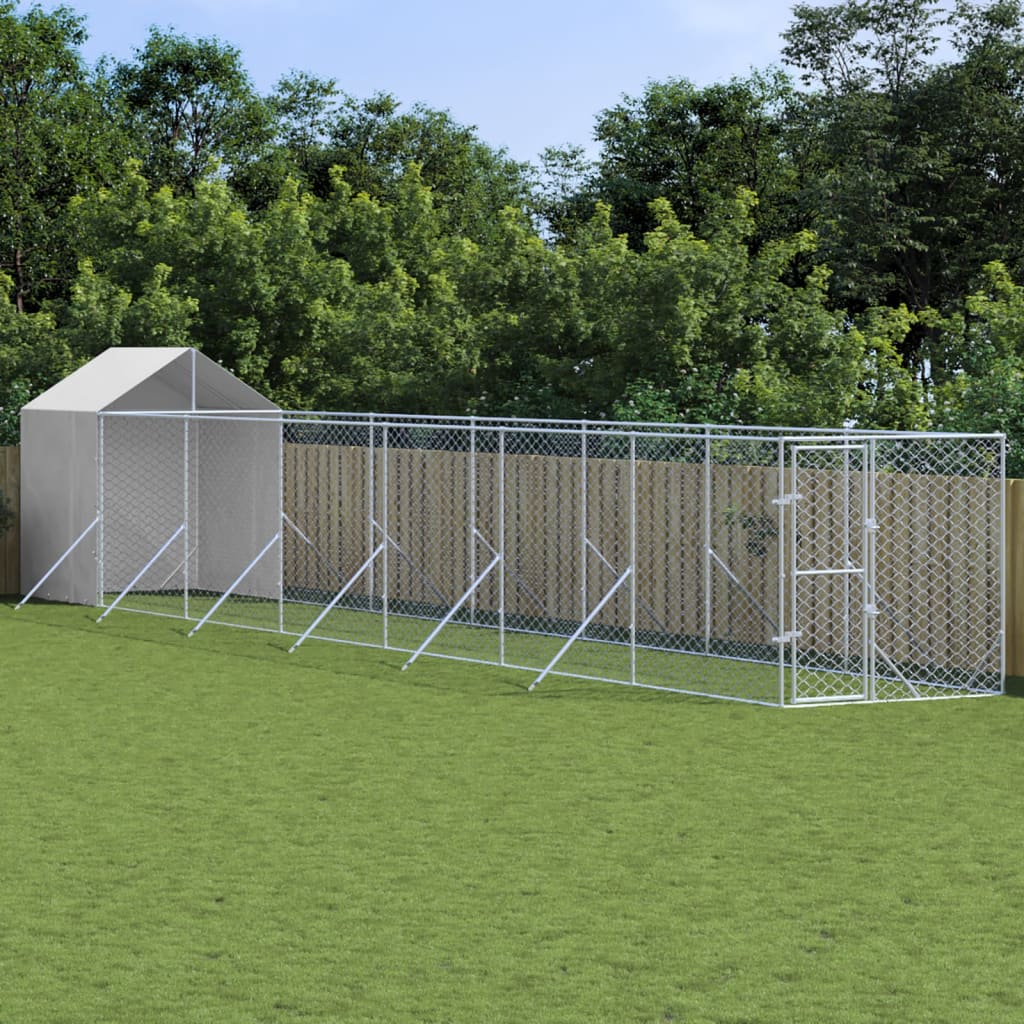 VidaXL Chenil pour chien avec toit 2x14x2,5 m en acier galvanisé argent