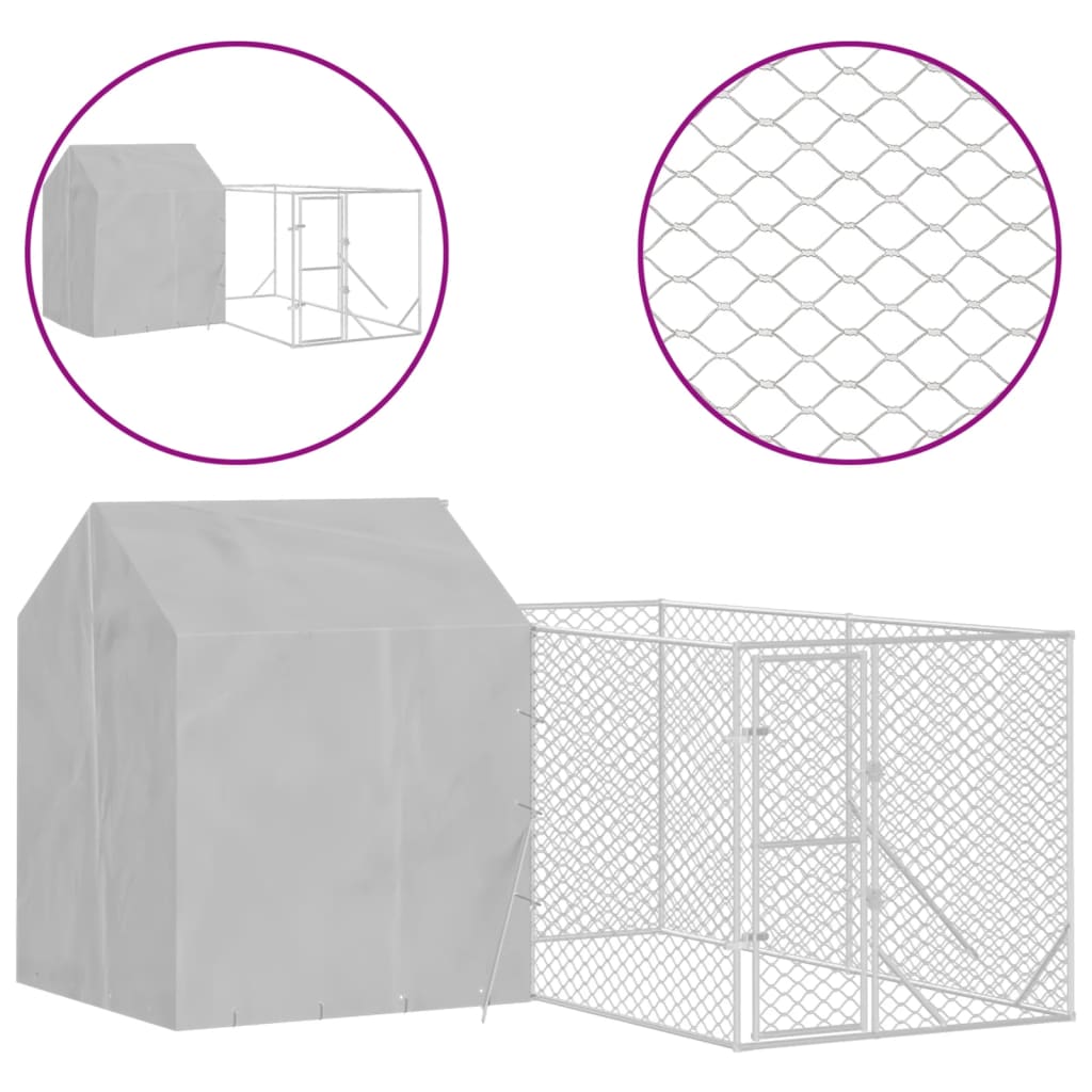 VidaXL Chenil pour chien avec toit 4x4x2,5 m en acier galvanisé argent