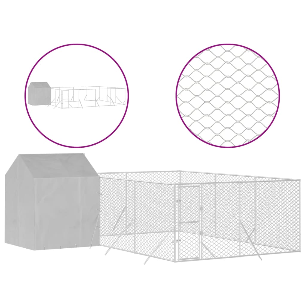 VidaXL Chenil pour chien avec toit 6x6x2,5 m en acier galvanisé argent