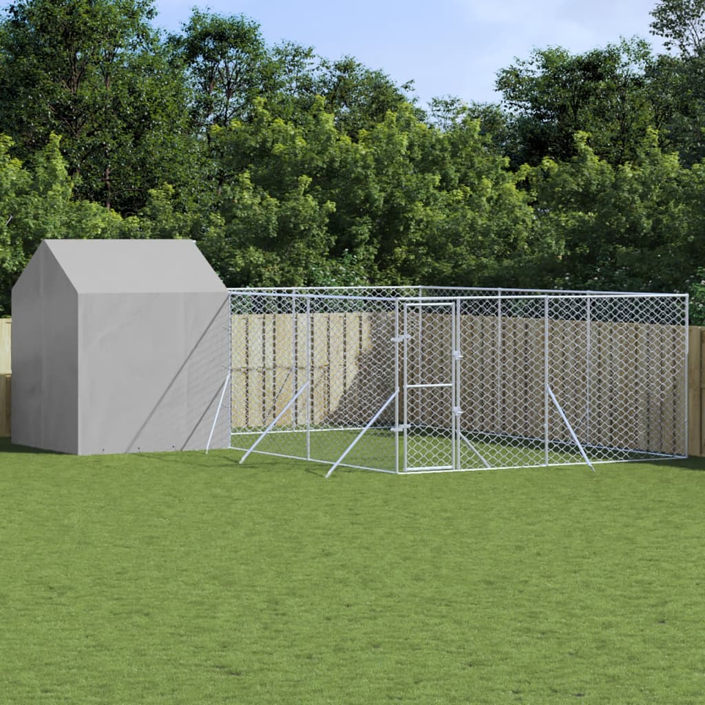 VidaXL Chenil pour chien avec toit 6x6x2,5 m en acier galvanisé argent