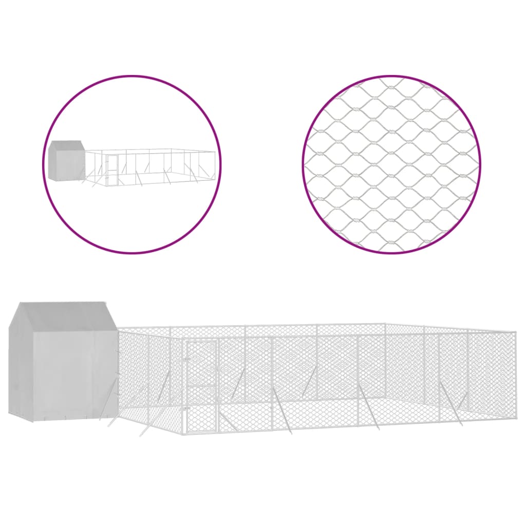 VidaXL Chenil pour chien avec toit 10x6x2,5 m en acier galvanisé argent
